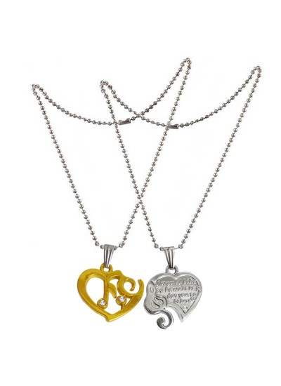 Two Pieces Couple Heart Shape Necklace by Menjewell 